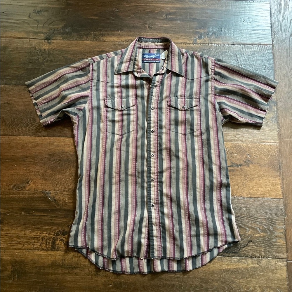 Wrangler Men’s Vintage Striped Snap Button Western Style Short Sleeve Shirt L